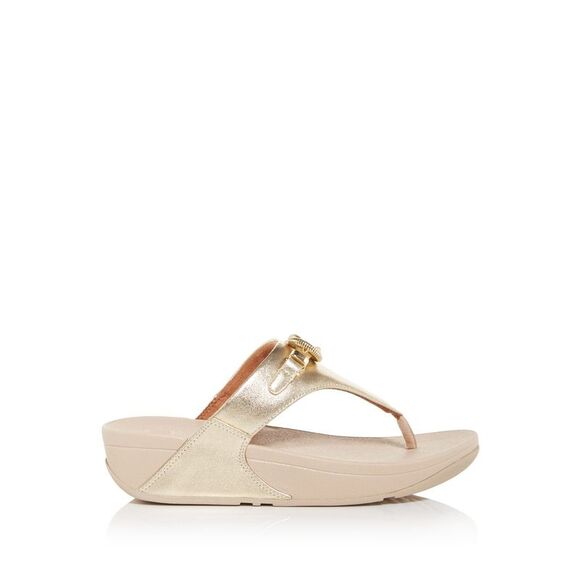 NWT FIT FLOP Womens Gold 1" Platform Lulu Wedge  Leather Thong Sandals 10 - Picture 3 of 5